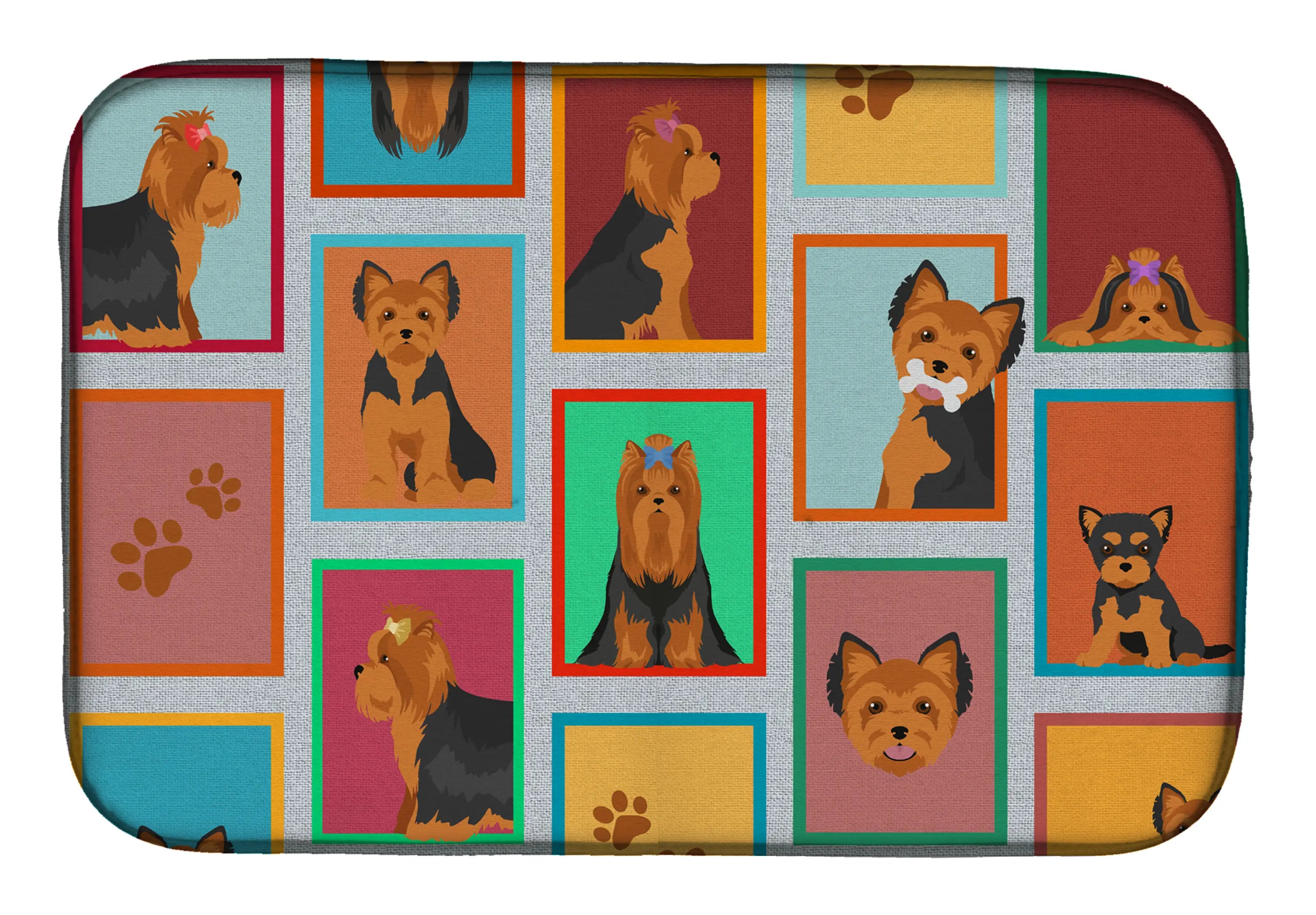 Lots of Black and Tan Yorkie Dish Drying Mat Caroline's Treasures