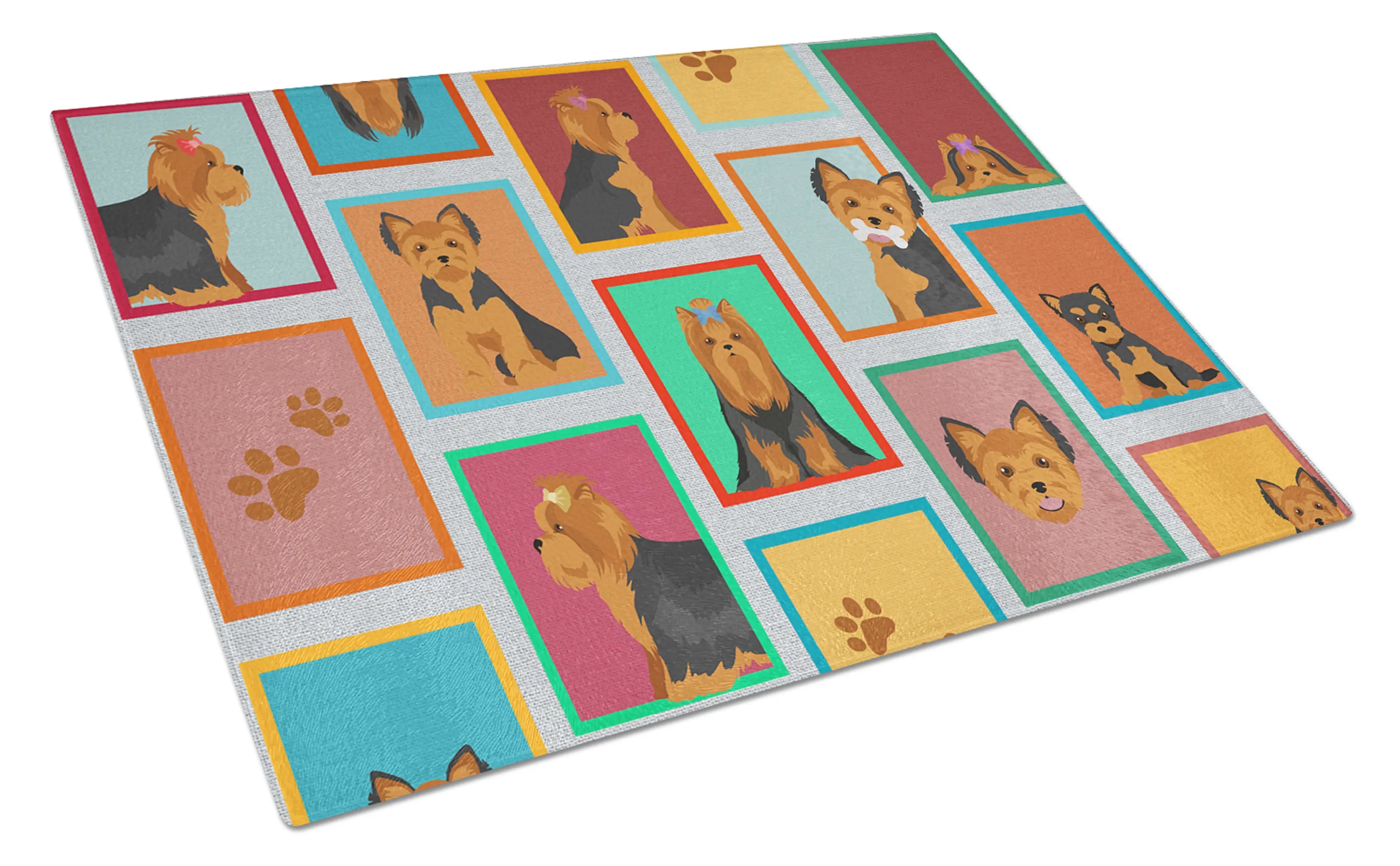 Lots of Black and Tan Yorkie Glass Cutting Board Caroline's Treasures