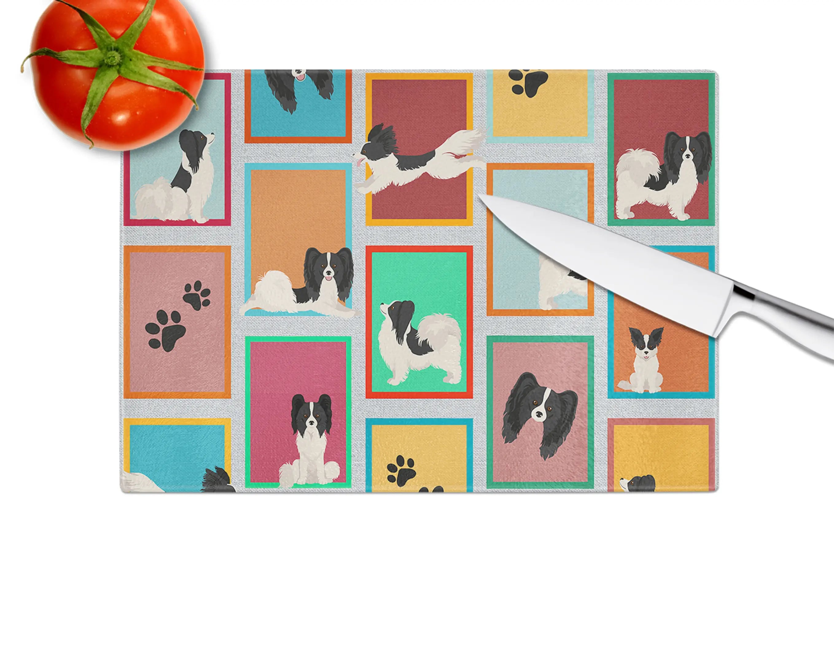 Lots of Black and Whtie Papillon Glass Cutting Board Caroline's Treasures