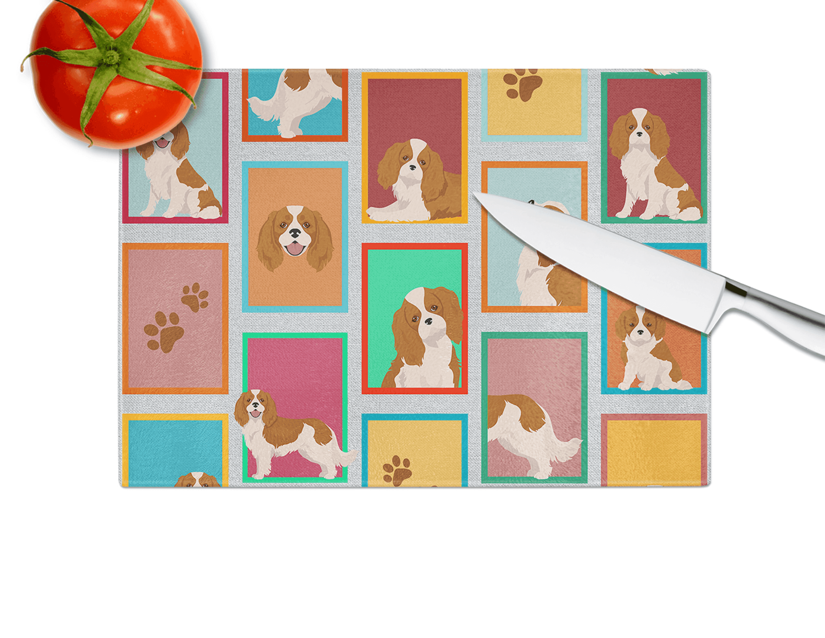 Lots of Blenheim Cavalier Spaniel Glass Cutting Board Caroline's Treasures