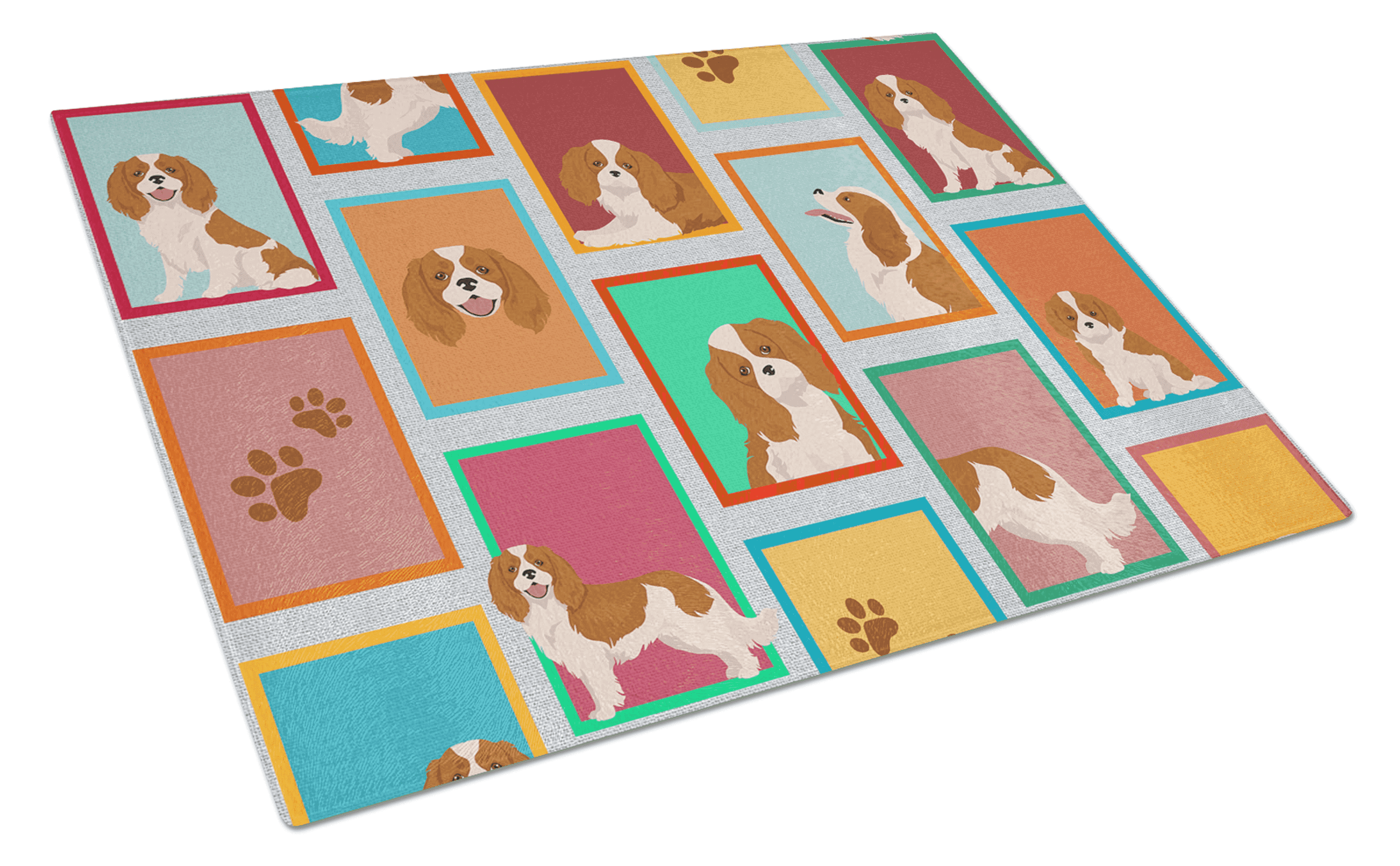 Lots of Blenheim Cavalier Spaniel Glass Cutting Board Caroline's Treasures