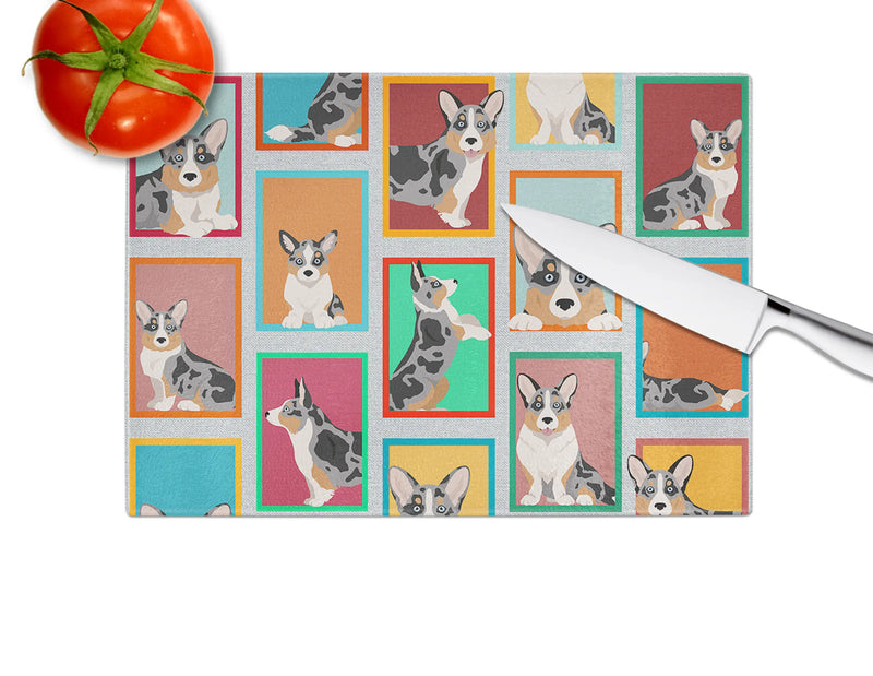 Lots of Blue Merle Welsh Cardigan Corgi Glass Cutting Board Caroline's Treasures