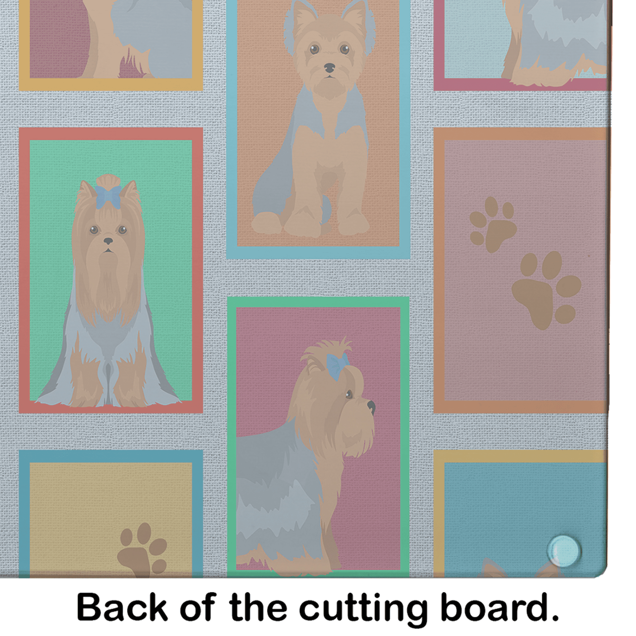 Lots of Blue and Tan Yorkie Glass Cutting Board Caroline's Treasures
