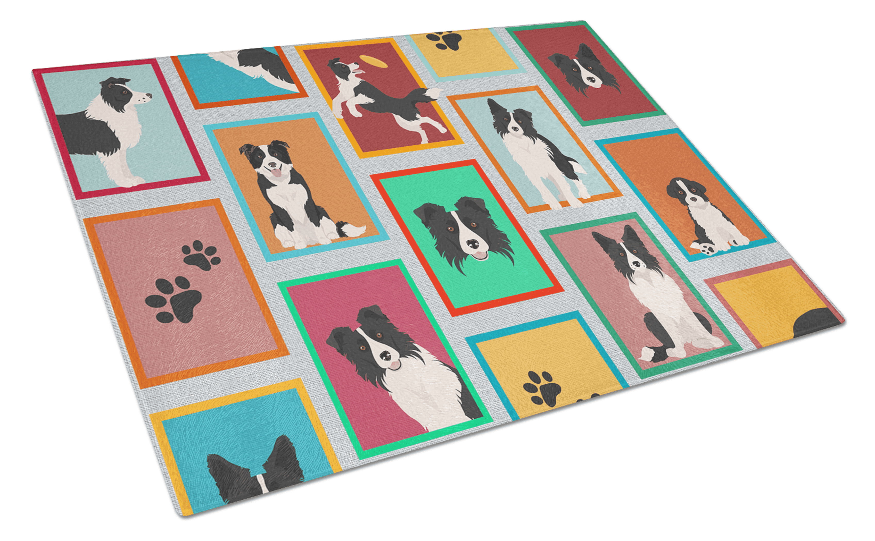 Lots of Border Collie Glass Cutting Board Caroline's Treasures