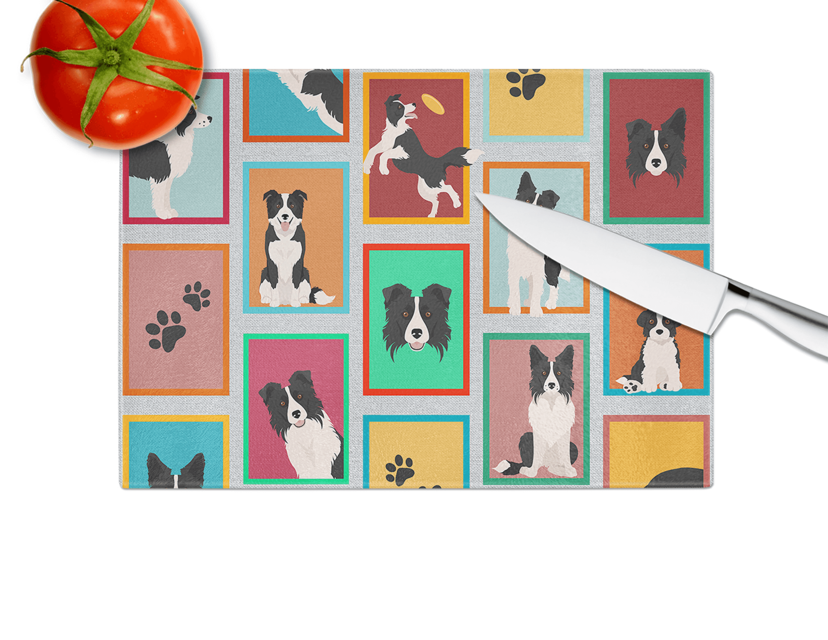 Lots of Border Collie Glass Cutting Board Caroline's Treasures
