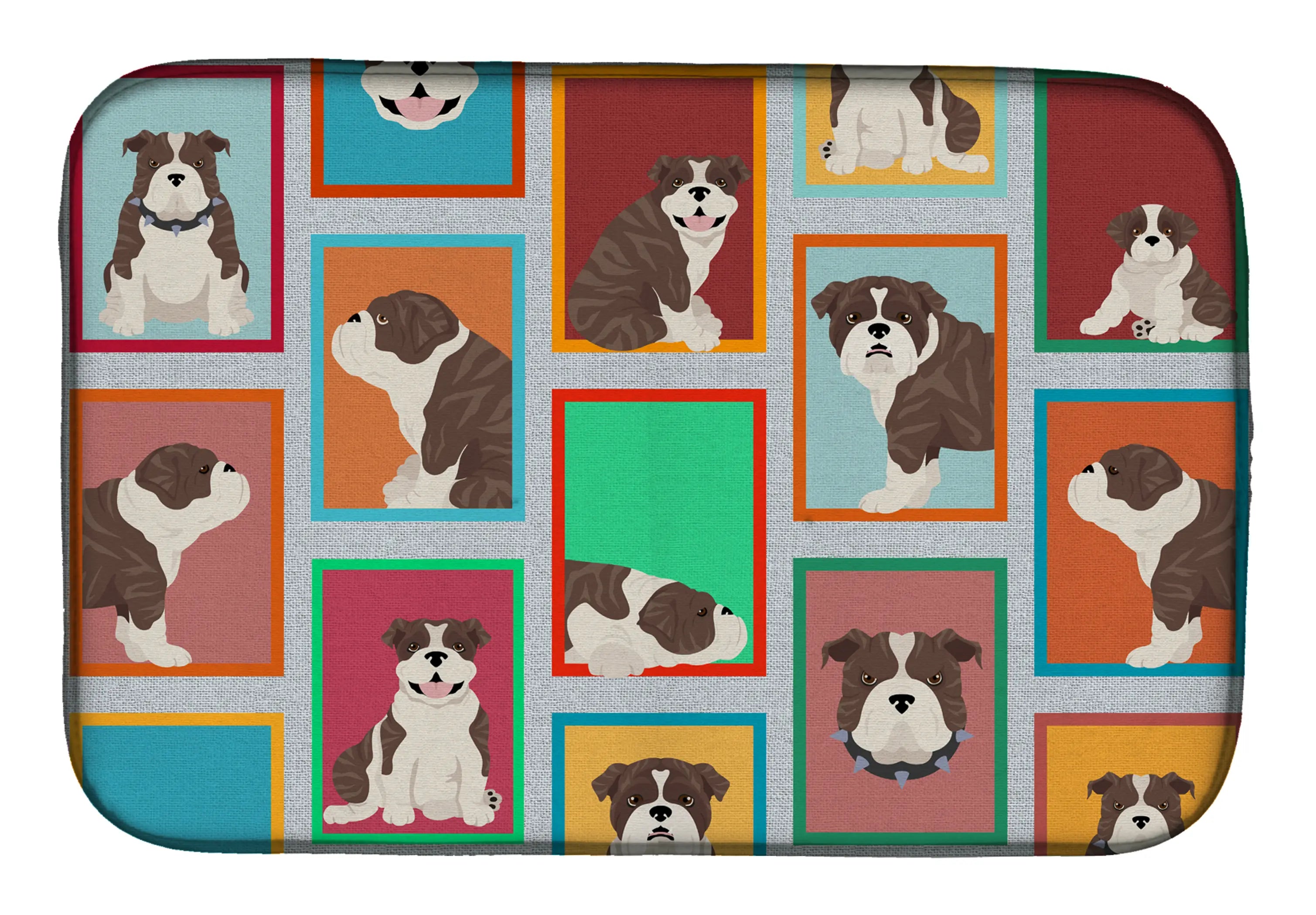Lots of Brindle English Bulldog Dish Drying Mat Caroline's Treasures