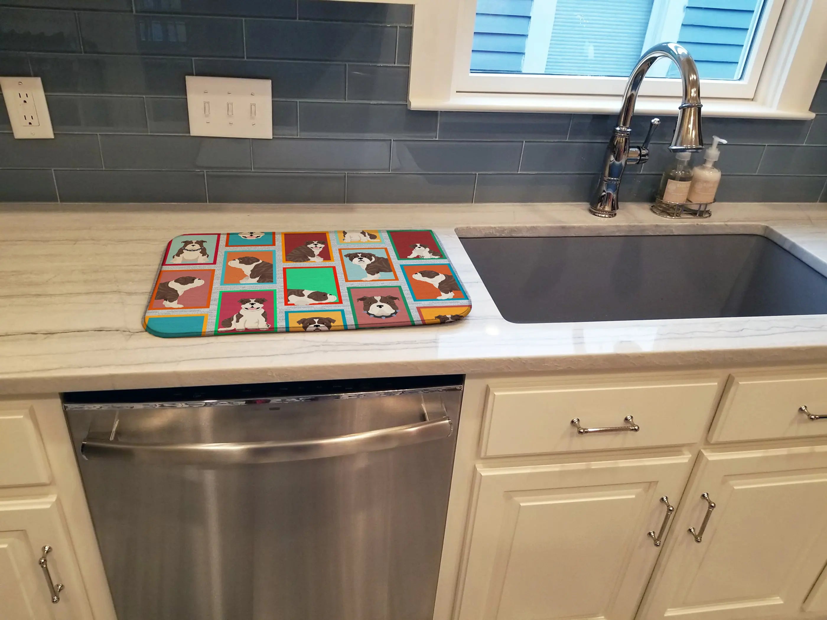 Lots of Brindle English Bulldog Dish Drying Mat Caroline's Treasures