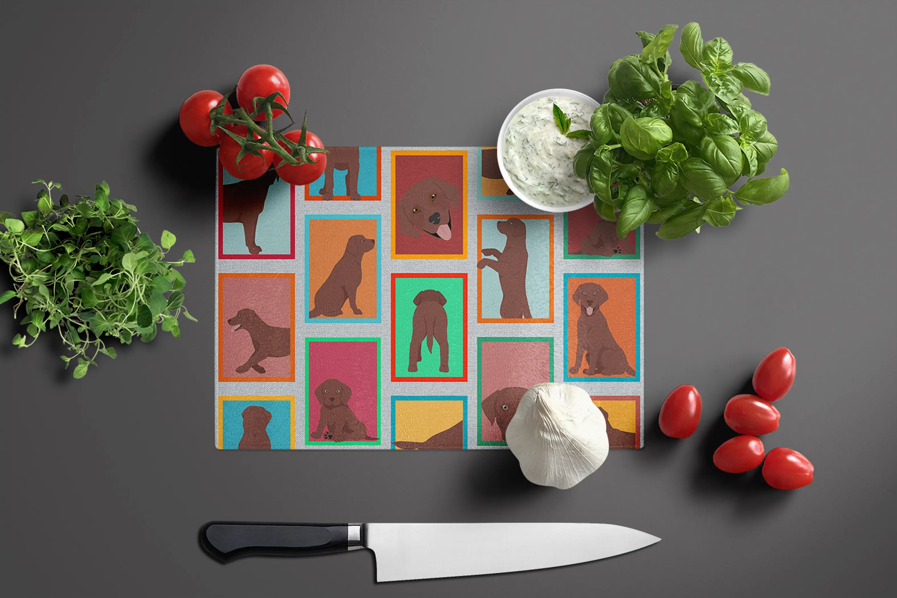 Lots of Chocolate Labrador Retriever Glass Cutting Board Caroline's Treasures
