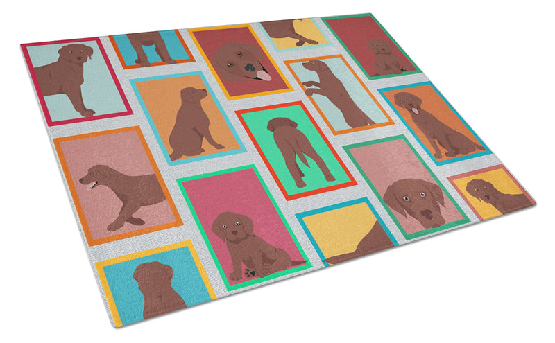 Lots of Chocolate Labrador Retriever Glass Cutting Board Caroline's Treasures
