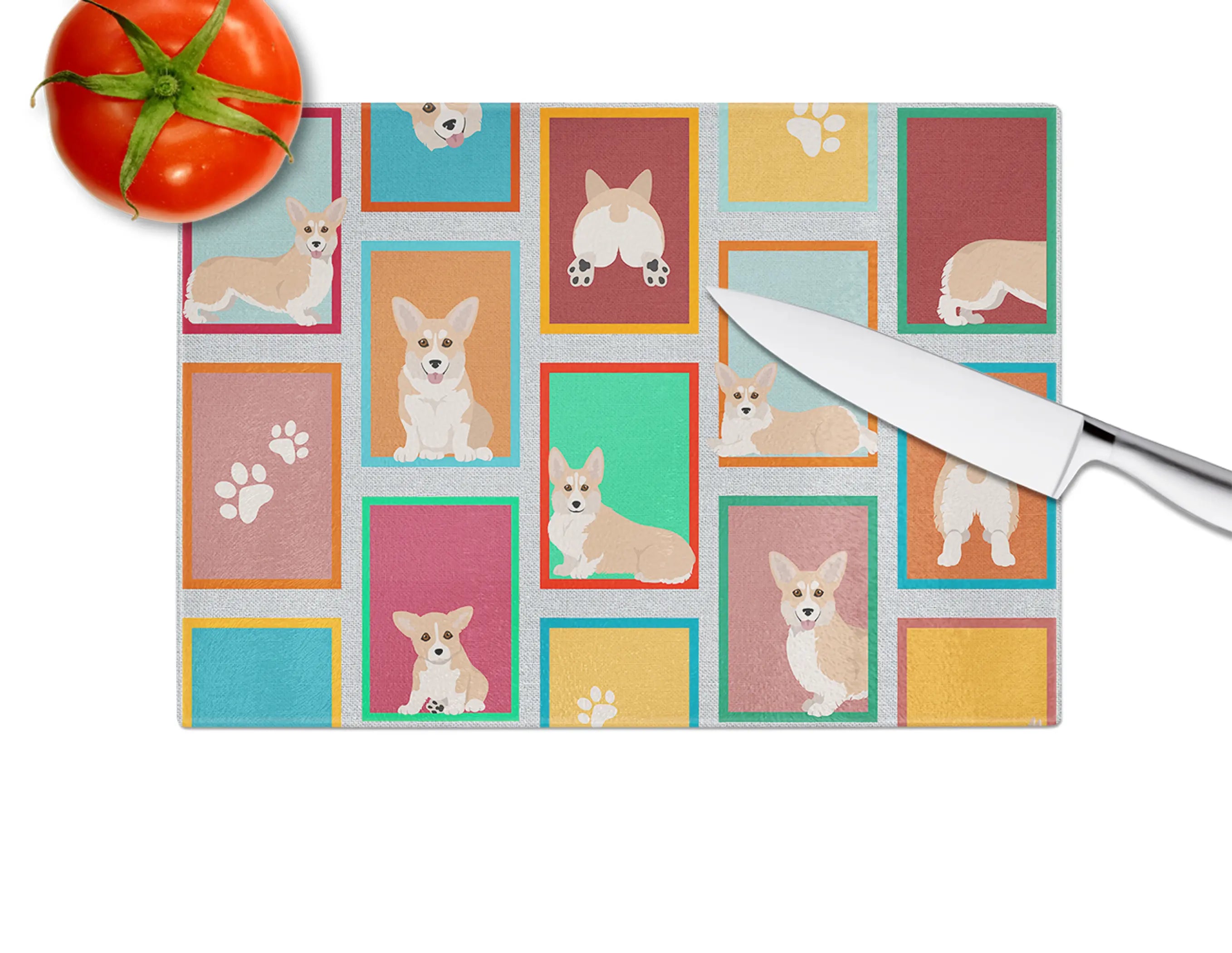 Lots of Fawn Pembroke Corgi Glass Cutting Board Caroline's Treasures