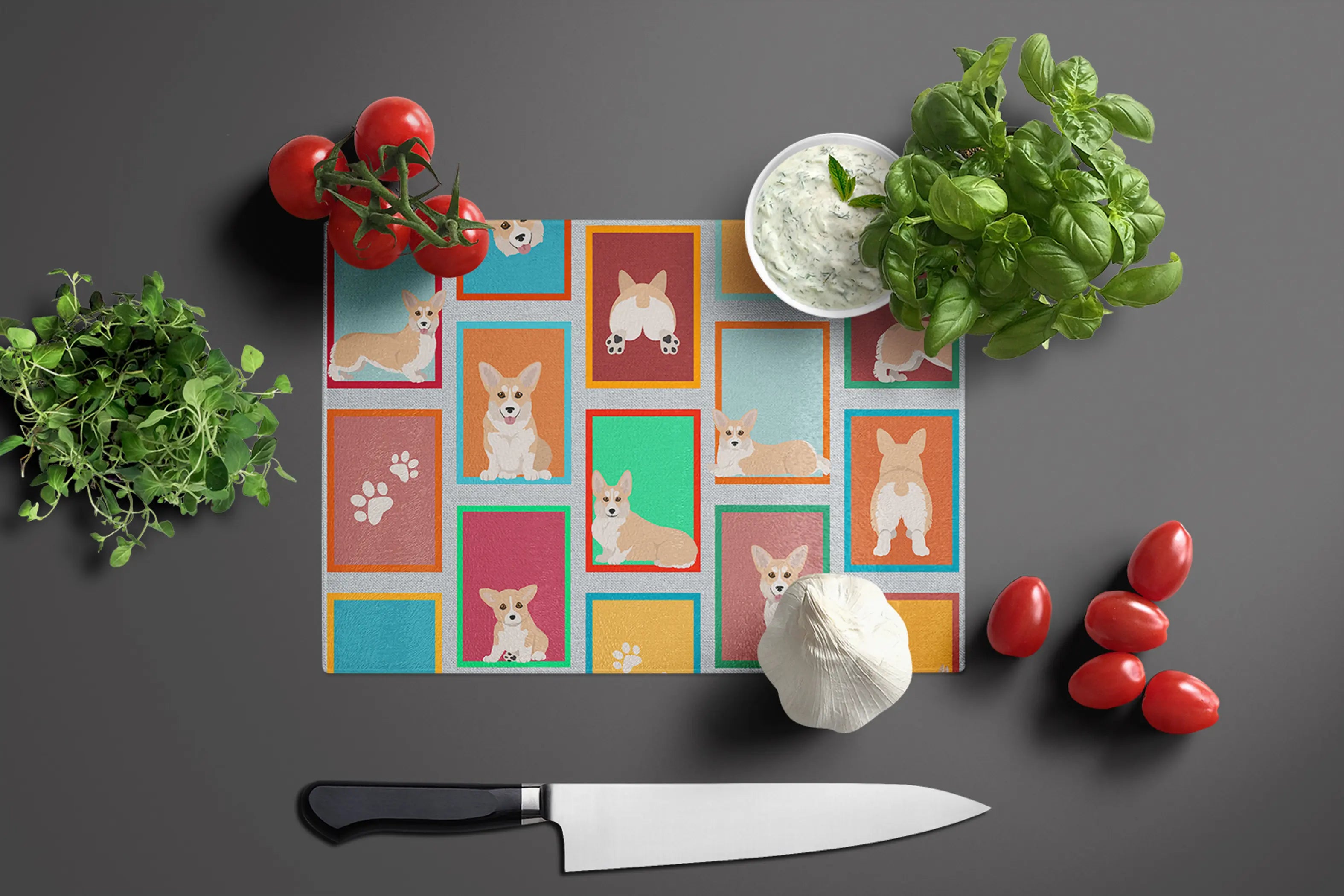 Lots of Fawn Pembroke Corgi Glass Cutting Board Caroline's Treasures