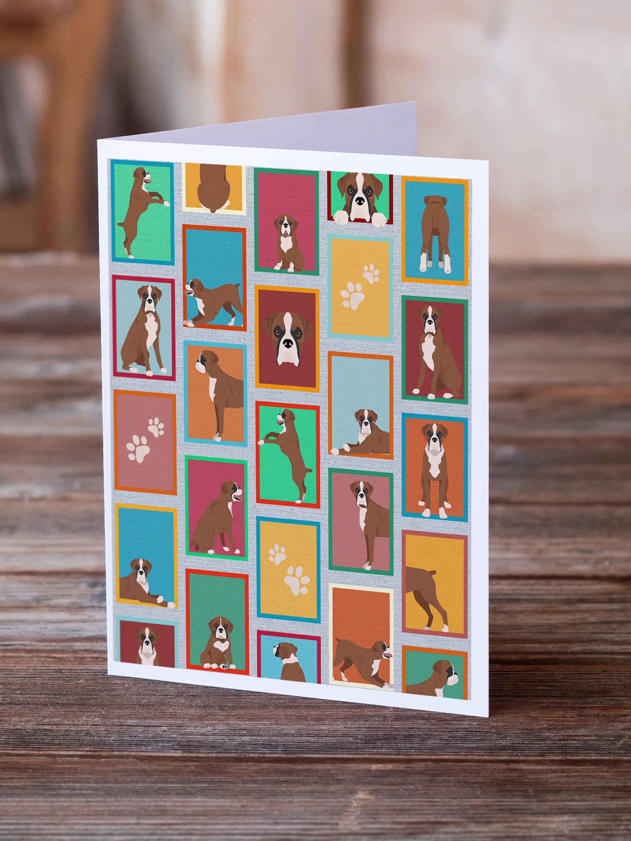 Lots of Flashy Fawn Boxer Greeting Cards Pack of 8 Caroline's Treasures
