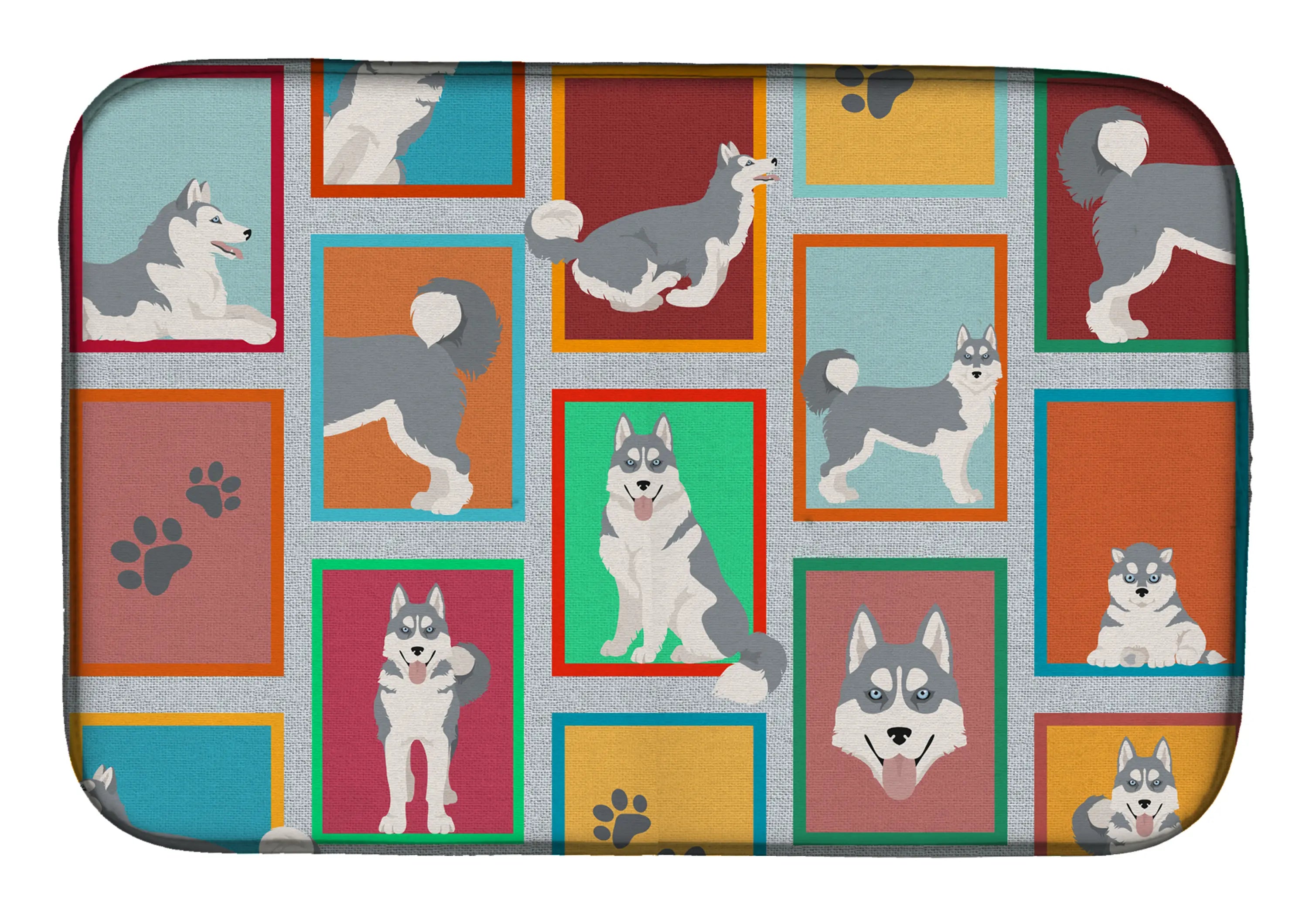 Lots of Grey Siberian Husky Dish Drying Mat Caroline's Treasures