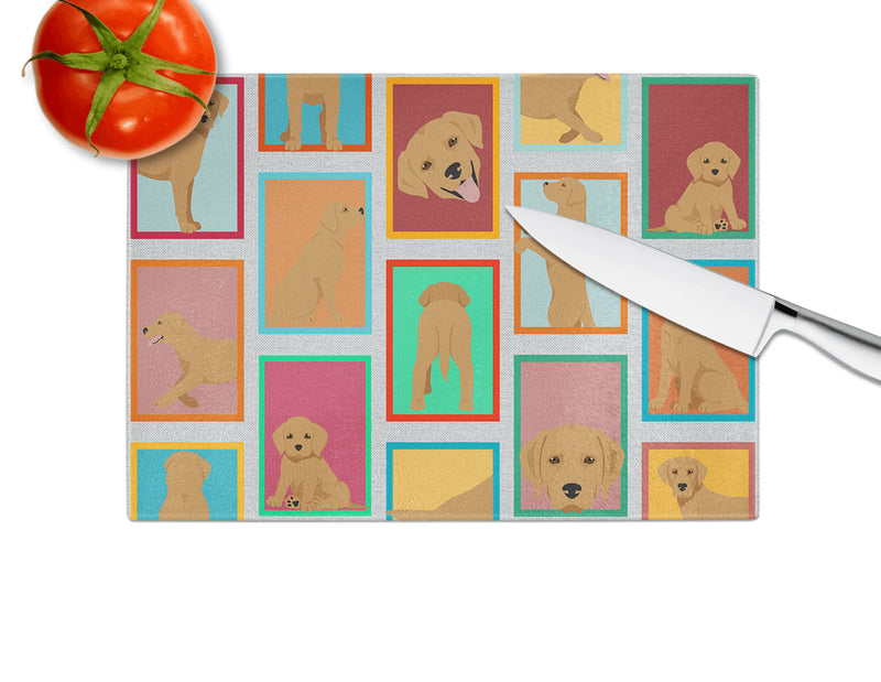 Lots of Red Fox Labrador Retriever Glass Cutting Board Caroline's Treasures