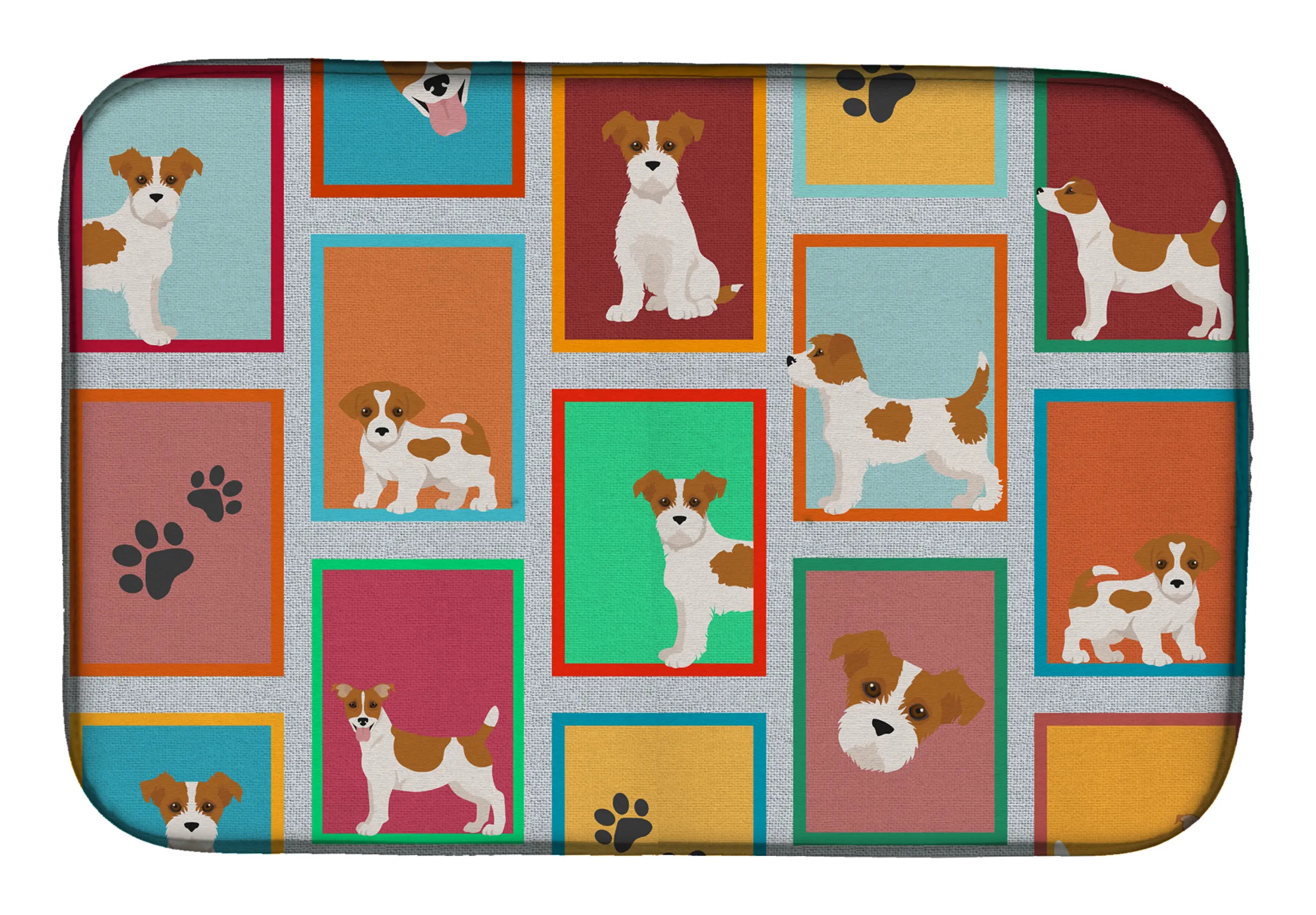 Lots of Red and White Jack Russell Terrier Dish Drying Mat Caroline's Treasures