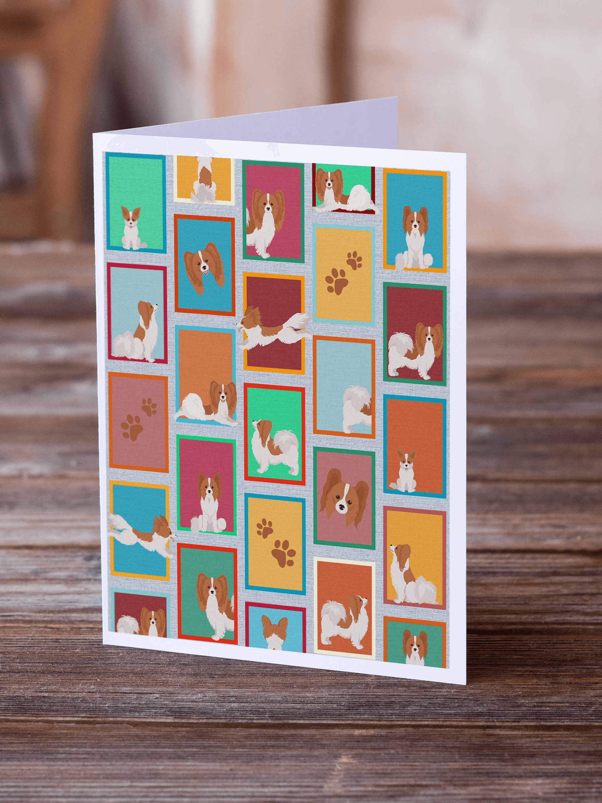Lots of Red and White Papillon Greeting Cards Pack of 8 Caroline's Treasures