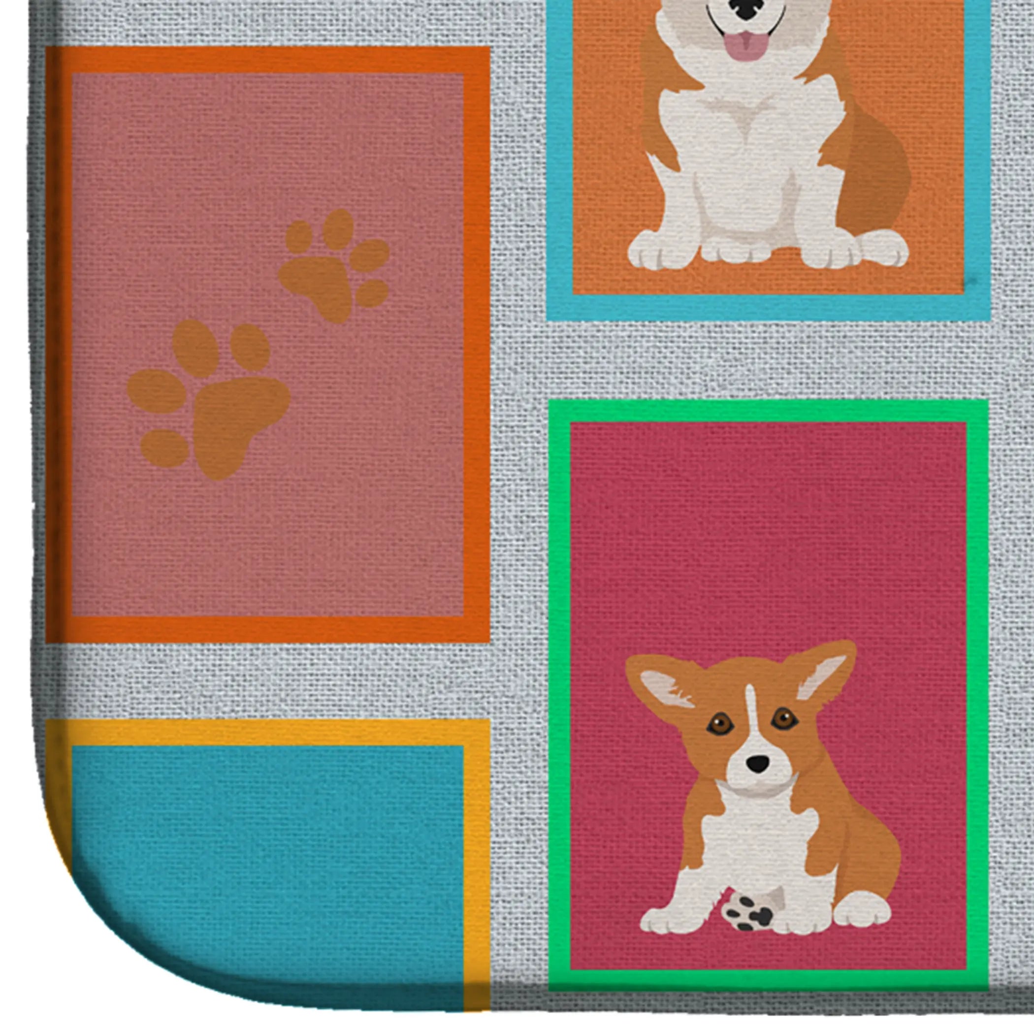 Lots of Red and White Pembroke Corgi Dish Drying Mat Caroline's Treasures