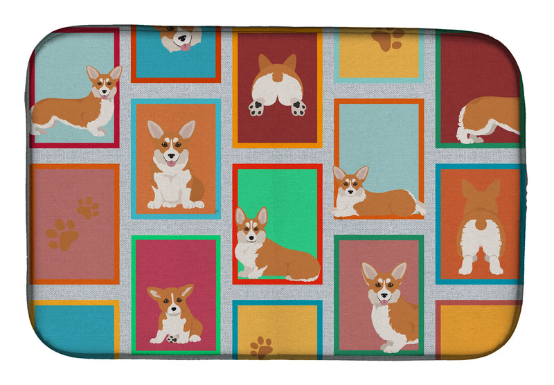 Lots of Red and White Pembroke Corgi Dish Drying Mat Caroline's Treasures