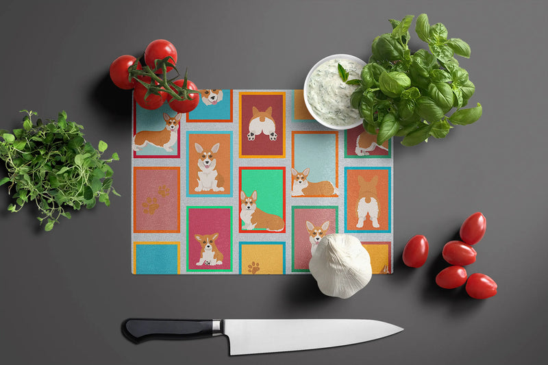 Lots of Red and White Pembroke Corgi Glass Cutting Board Caroline's Treasures