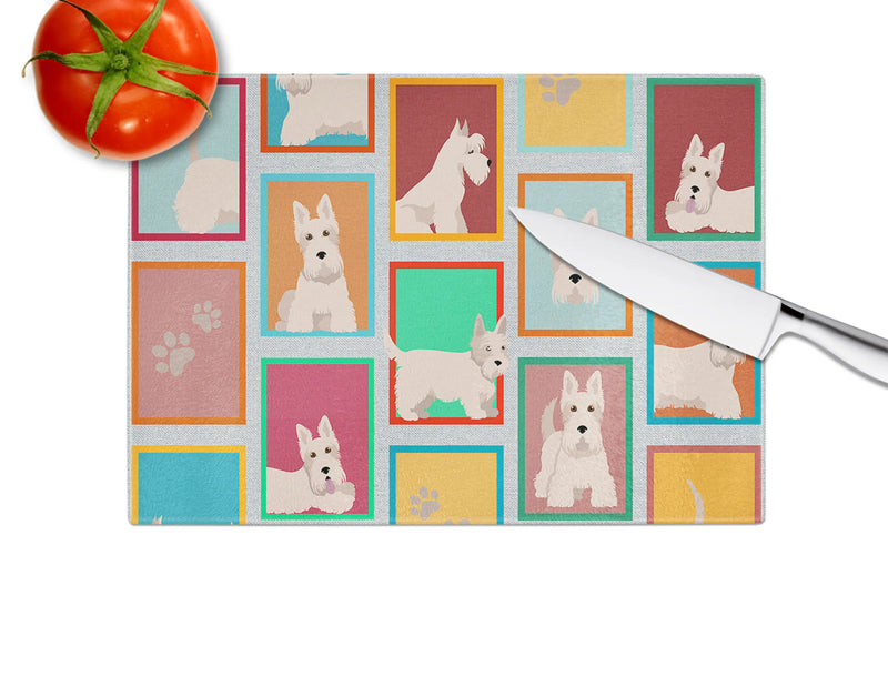 Lots of Wheaten Scottish Terrier Glass Cutting Board Caroline's Treasures