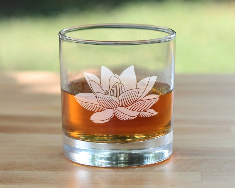 Lotus Flower Whiskey Rocks Glass - Lotus Gifts and Decor Bevvee
