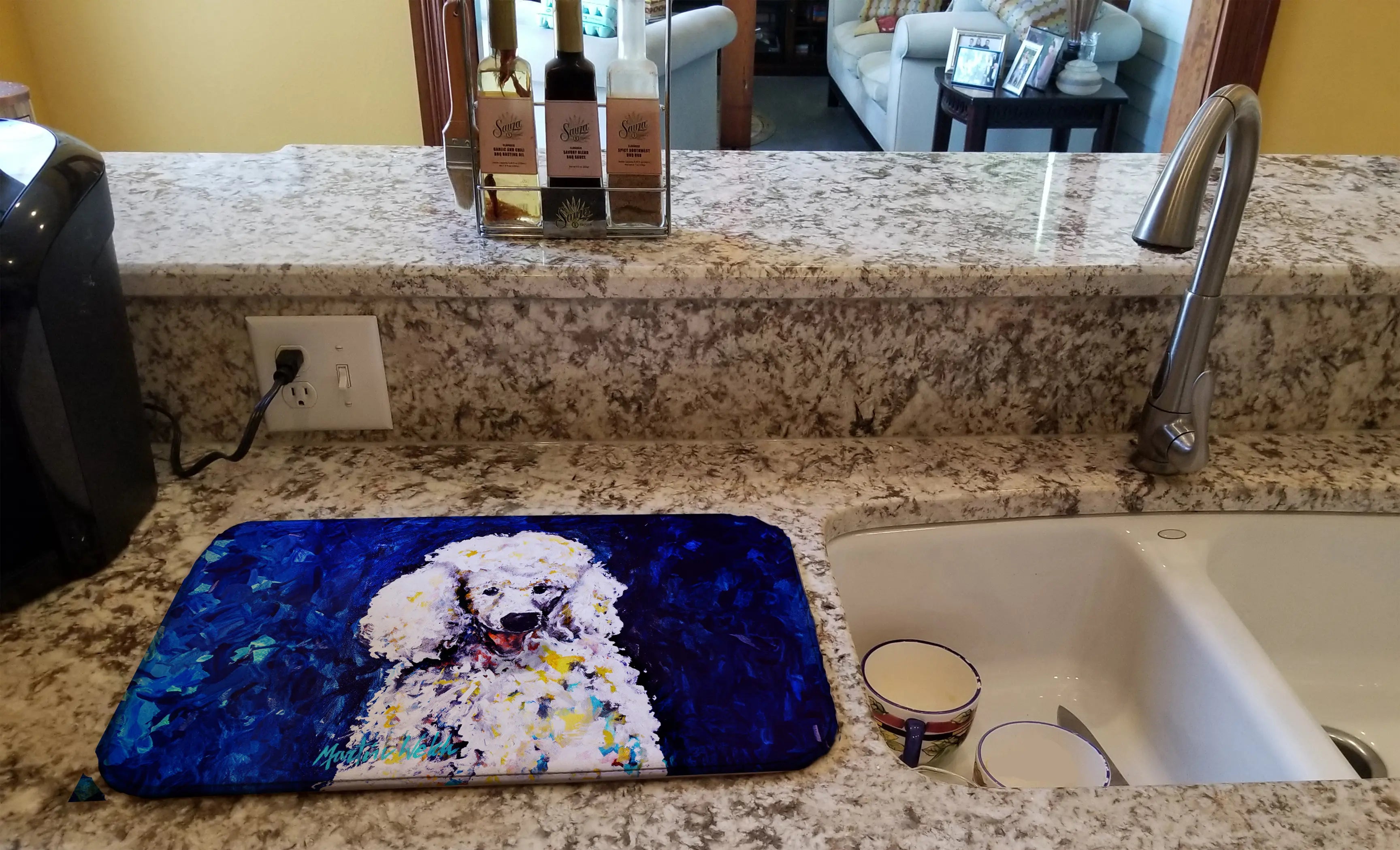 Louie White Poodle Dish Drying Mat Caroline's Treasures