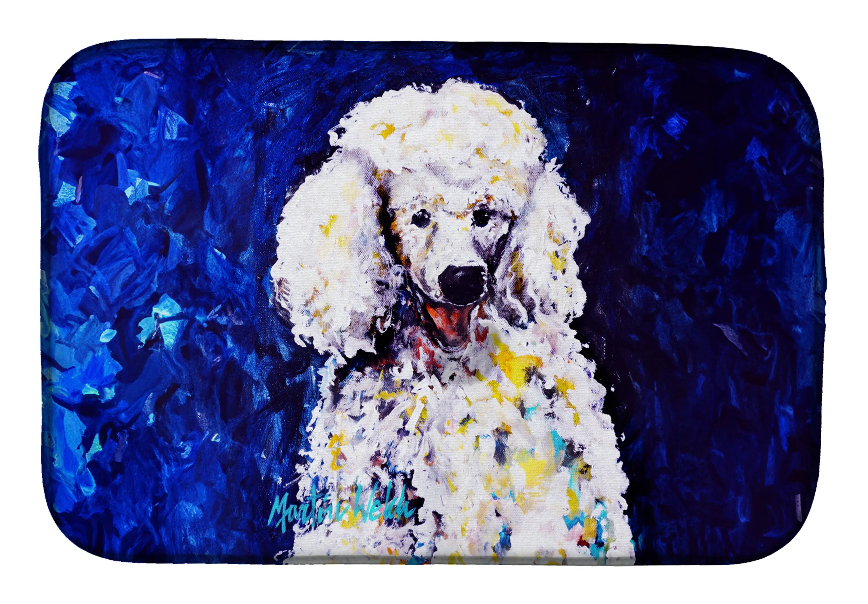 Louie White Poodle Dish Drying Mat Caroline's Treasures