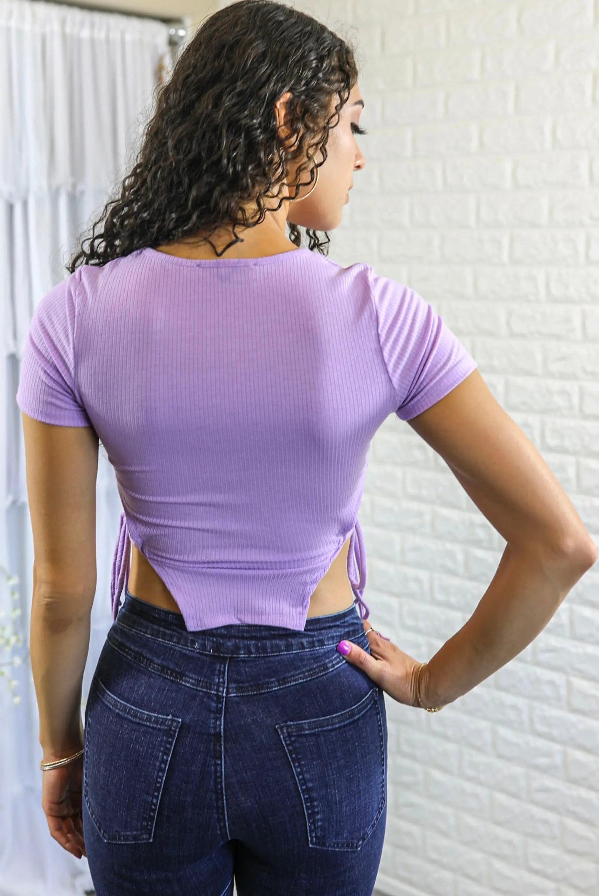 Love Me Rib Side Cut Outs Ties Front Embroidered Crop Top SurelyMine