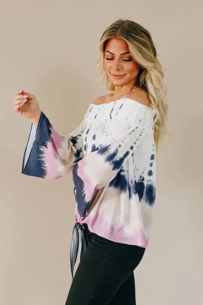 Love Triangle Off the Shoulder Tie Top Stay Warm in Style