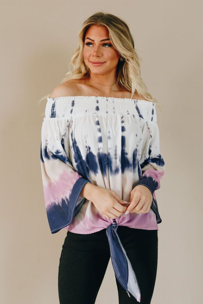 Love Triangle Off the Shoulder Tie Top Stay Warm in Style