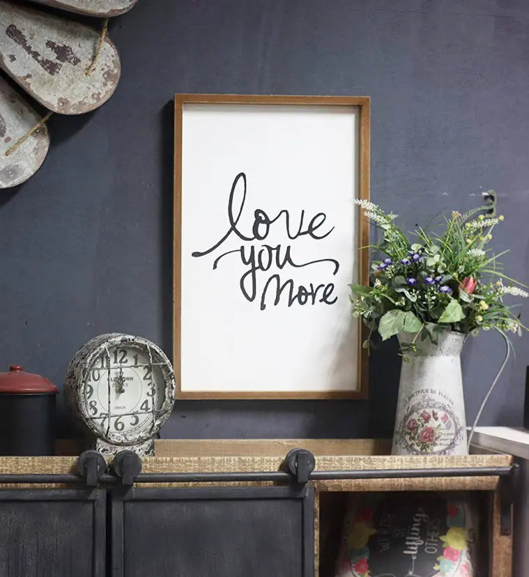 Love You More Framed Wood Sign Plaque|Rustic Wood- Wedding Gifts|Farmhouse Wall Decor 12.3x19" Paris Loft Inc