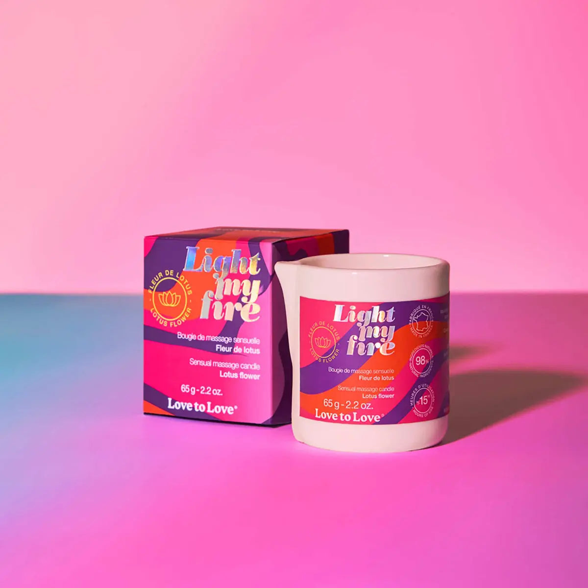 Love to Love Light My Fire Sensual Massage Candle Lotus Flower 2.2 oz. Lovely Planet