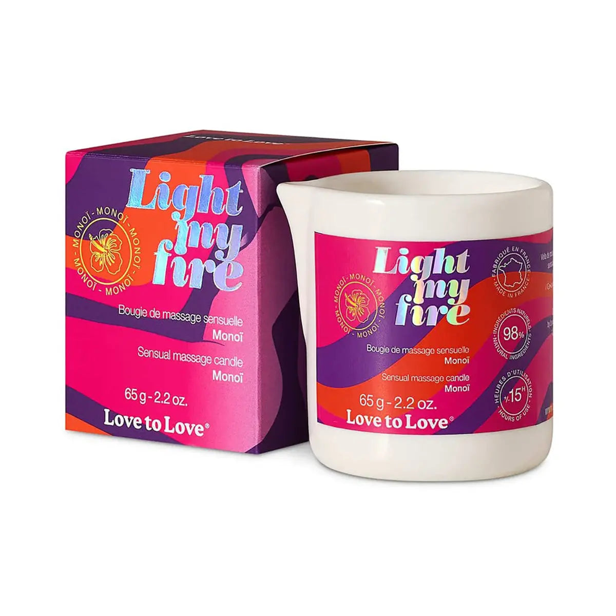 Love to Love Light My Fire Sensual Massage Candle Monoi 2.2 oz. Lovely Planet