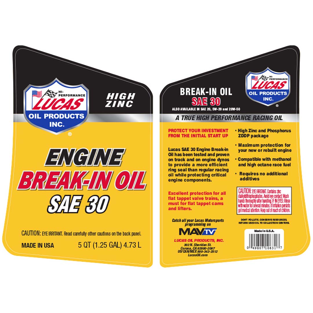 Lucas Oil Sae 30 Break-in Oil - 5 Quart LUCASOIL