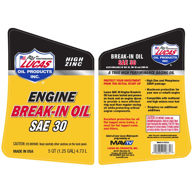 Lucas Oil Sae 30 Break-in Oil - 5 Quart LUCASOIL