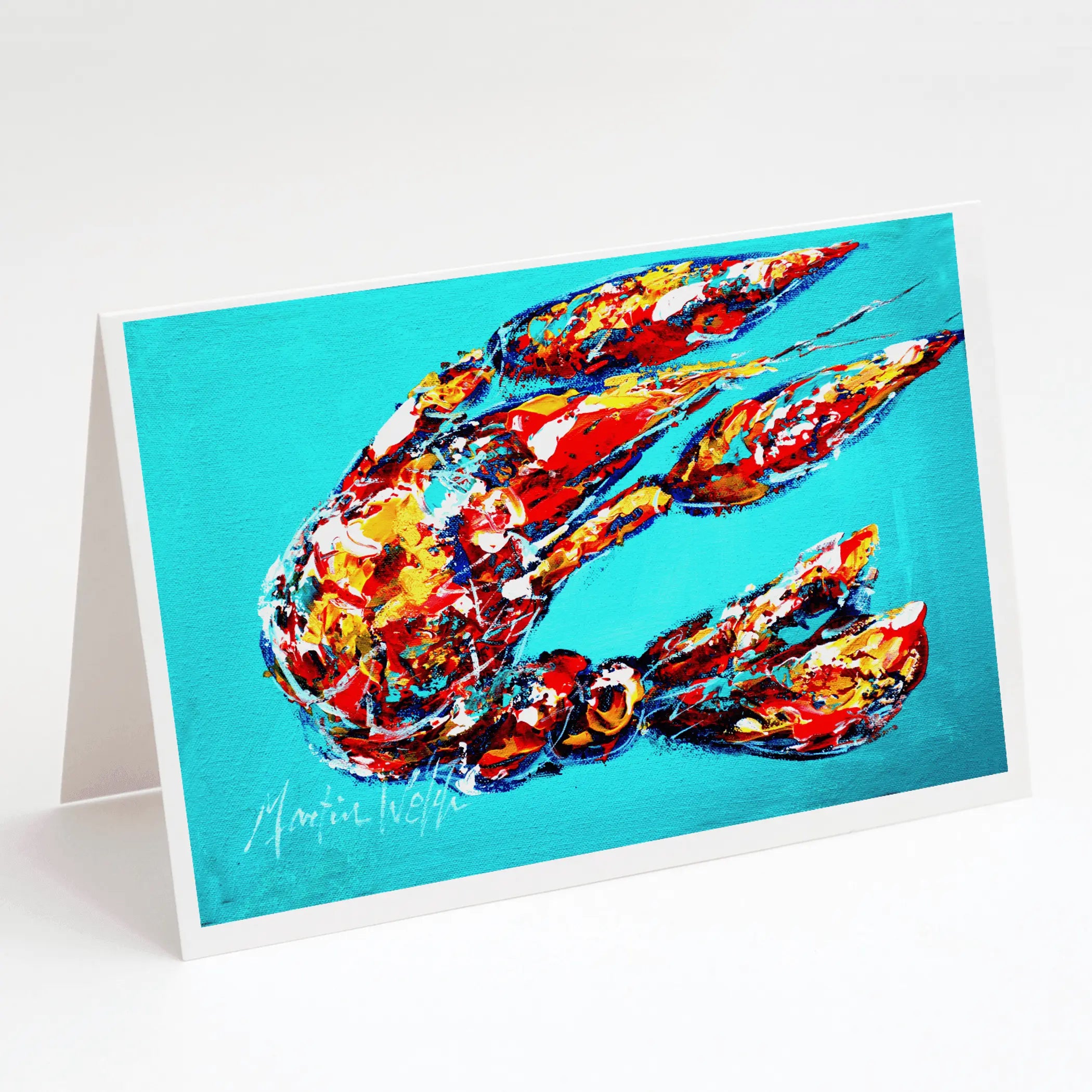 Lucy the Crawfish in blue Greeting Cards Pack of 8 Caroline's Treasures
