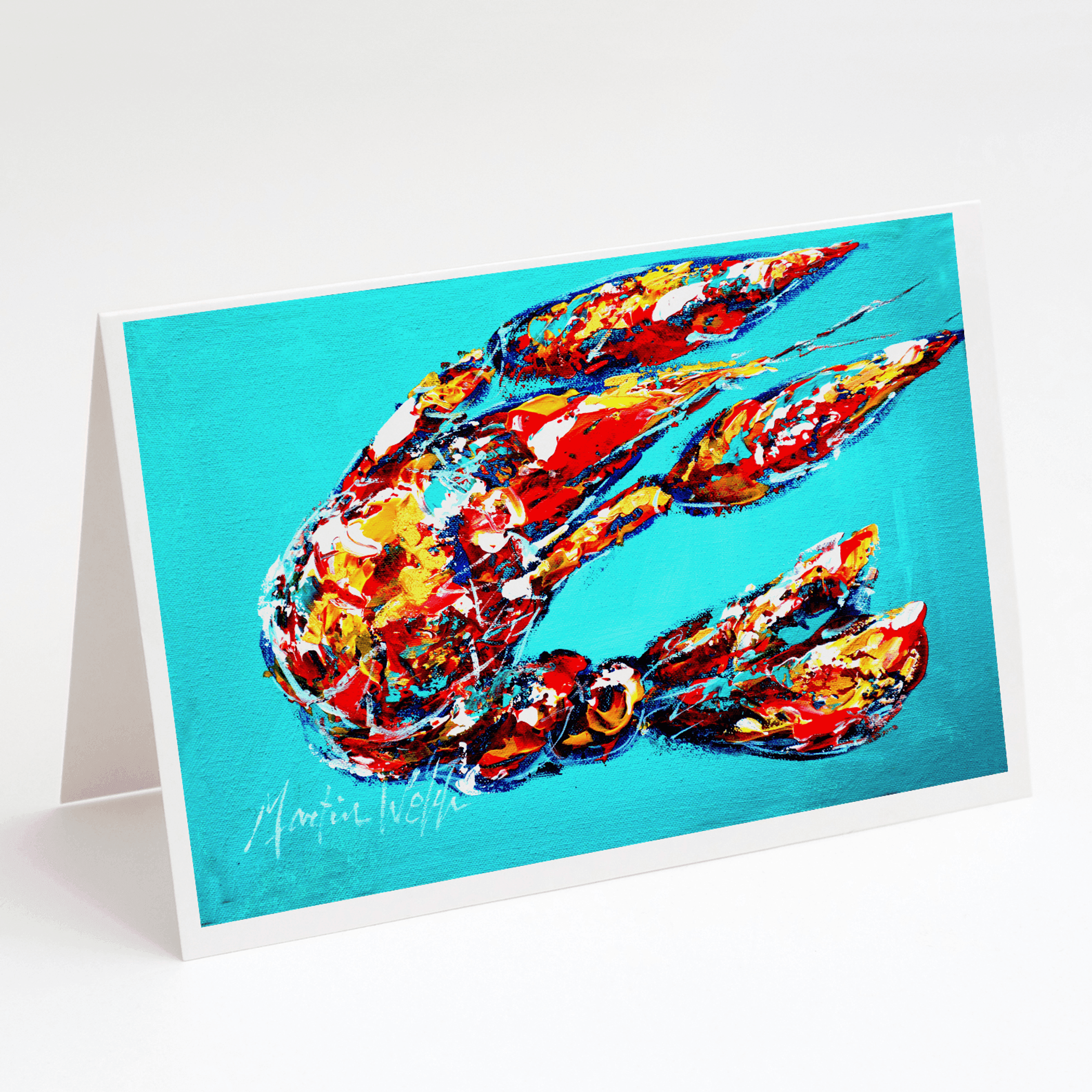 Lucy the Crawfish in blue Greeting Cards Pack of 8 Caroline's Treasures