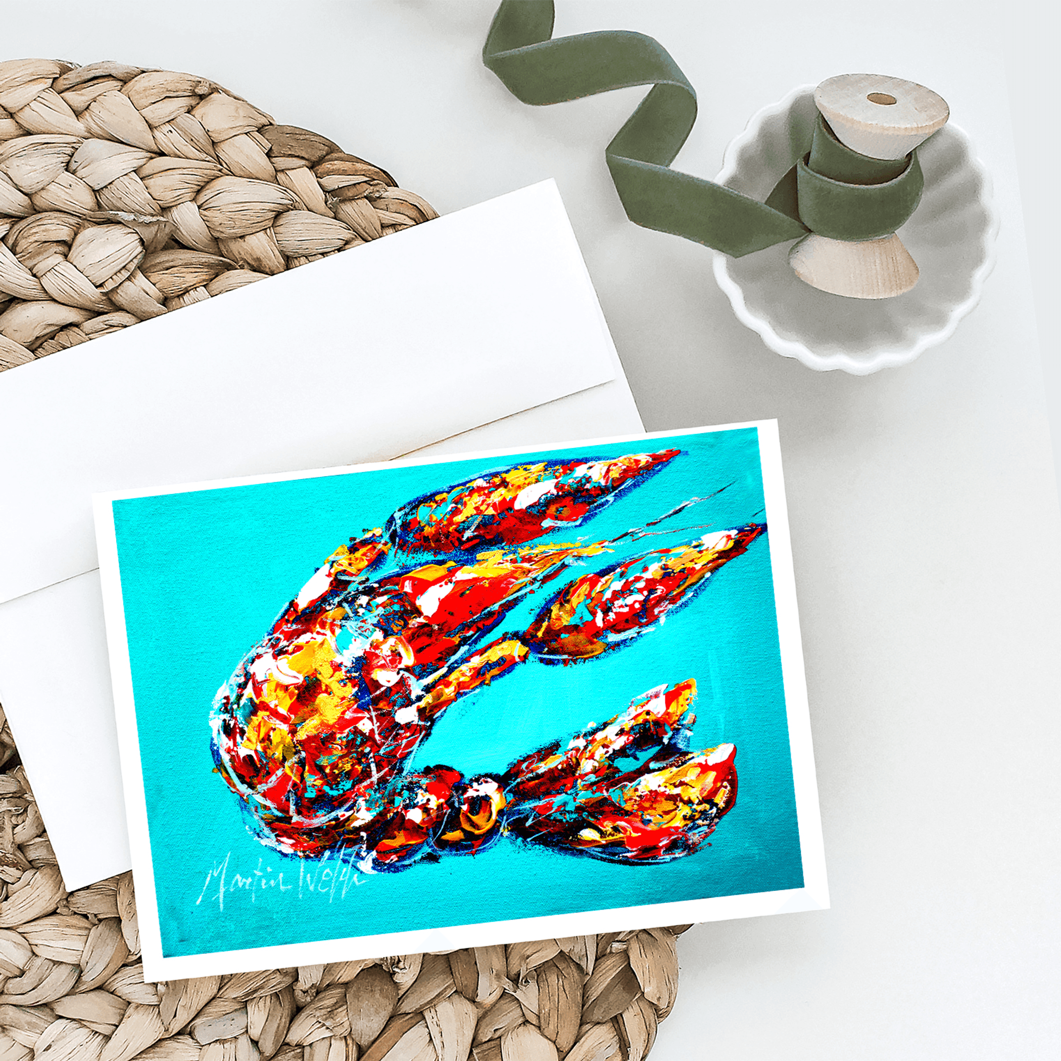 Lucy the Crawfish in blue Greeting Cards Pack of 8 Caroline's Treasures