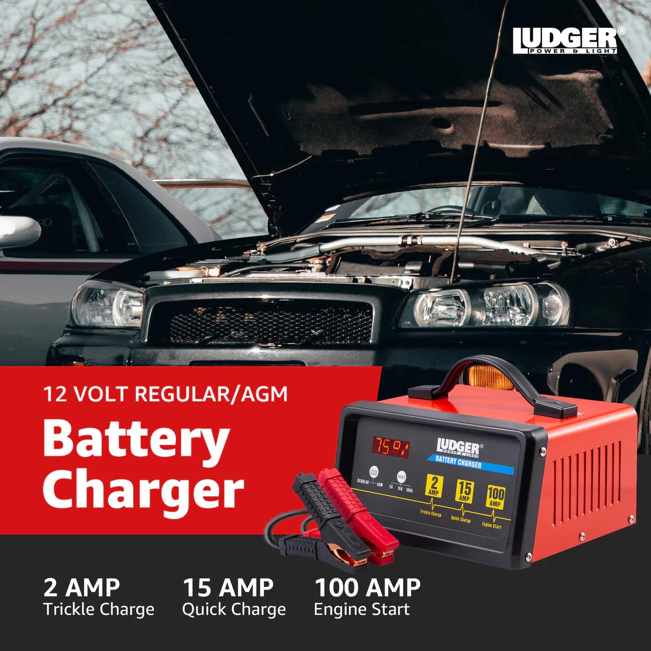 Ludger Batery Charger - 3 Modes: 12-volt/2a 12-volt/15a And 12-volt/100a Engine Nippon