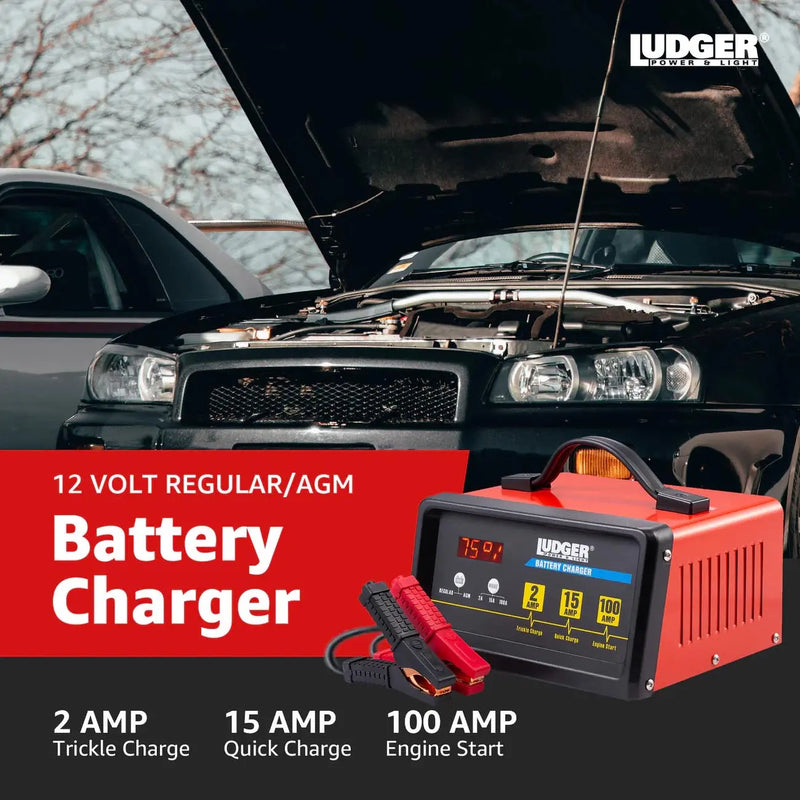 Ludger Batery Charger - 3 Modes: 12-volt/2a 12-volt/15a And 12-volt/100a Engine Nippon
