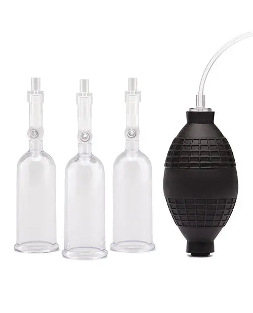 Lux Fetish Nipple Suckers w/Clitoral Pump - Clear/Black Electric Eel INC