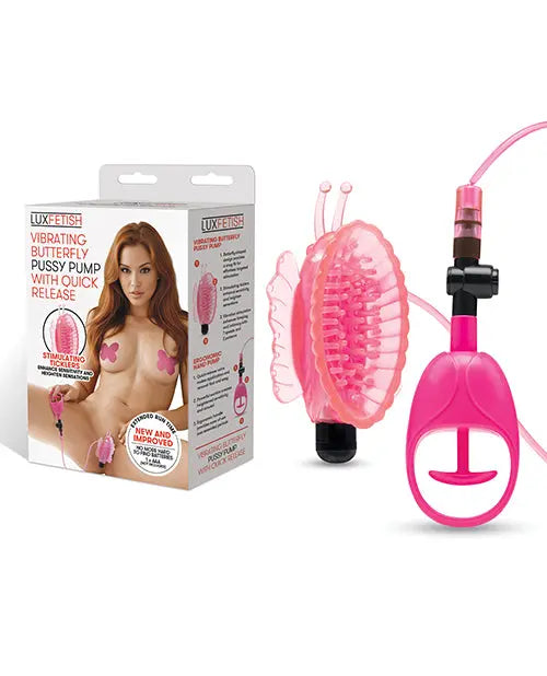 Lux Fetish Vibrating Butterfly Pussy Pump w/Quick Release - Pink Electric Eel INC