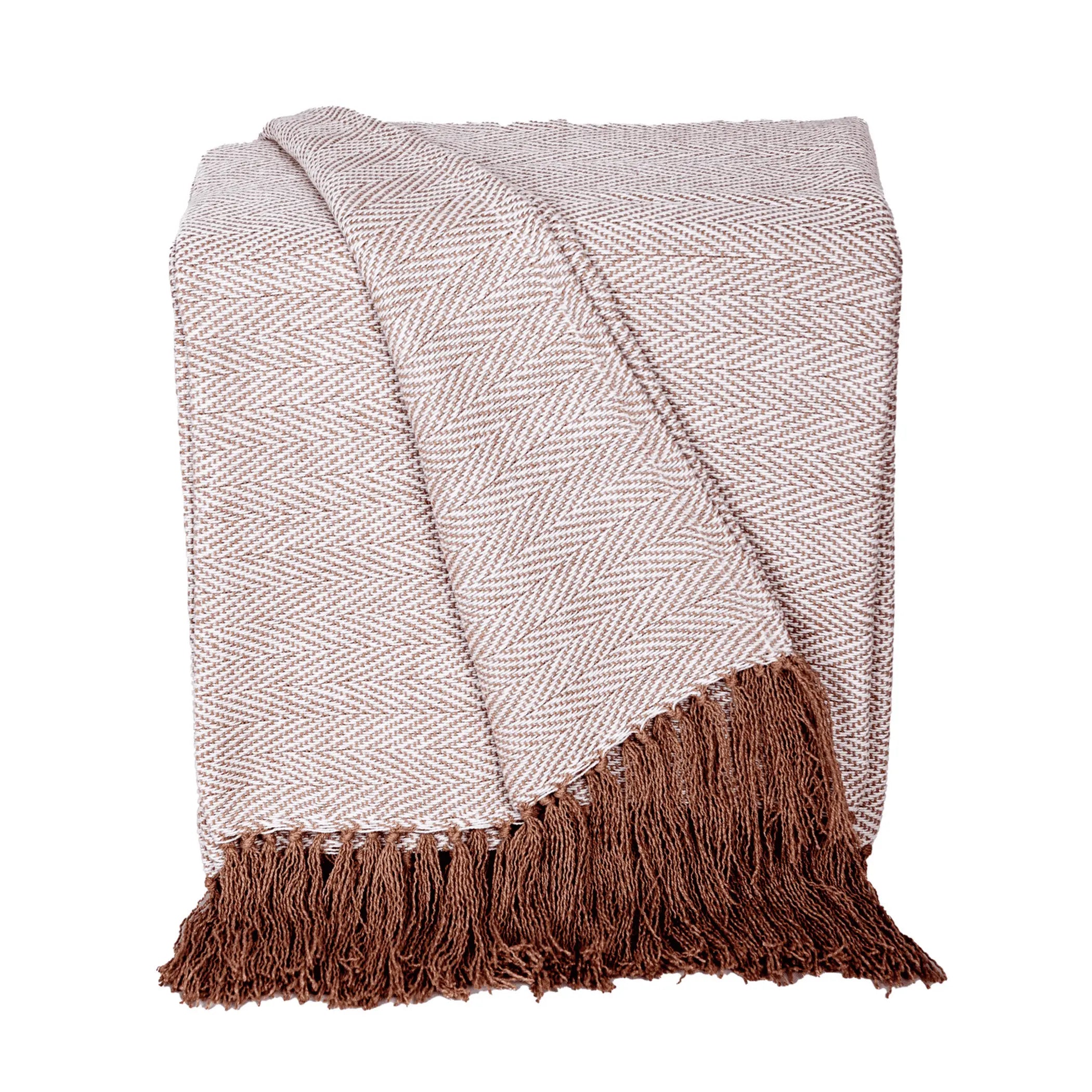 Luxurious Beige Coffee Cotton Throw for Sofa from Parkland Collection Parkland Collection