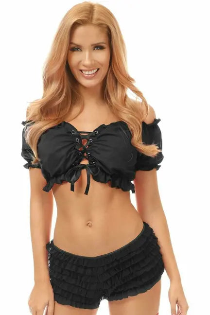 Lycra Lace-Up Front Peasant Top Daisy Corsets