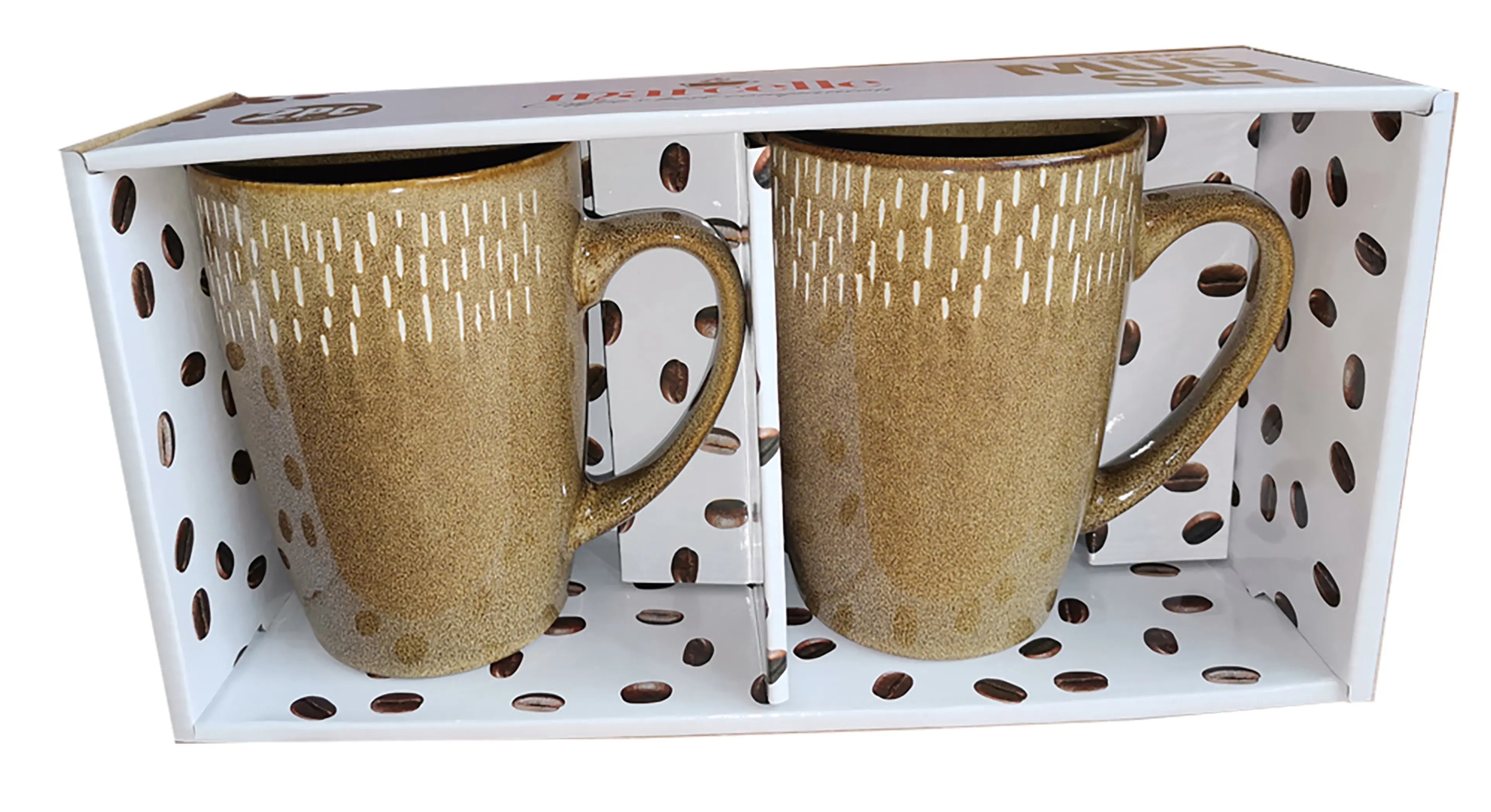 MARCELLE 2PC 22OZ REACTIVE GLAZE BROWN MUG SET IN COLOR BOX Waymore LLC