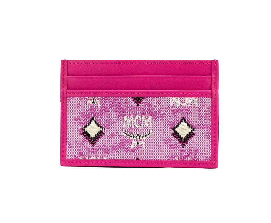 MCM Veritas Vintage Pink Denim Fabric Monogrammed Card Case JV Deals