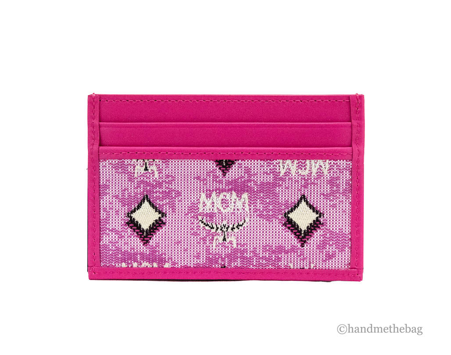 MCM Veritas Vintage Pink Denim Fabric Monogrammed Card Case JV Deals