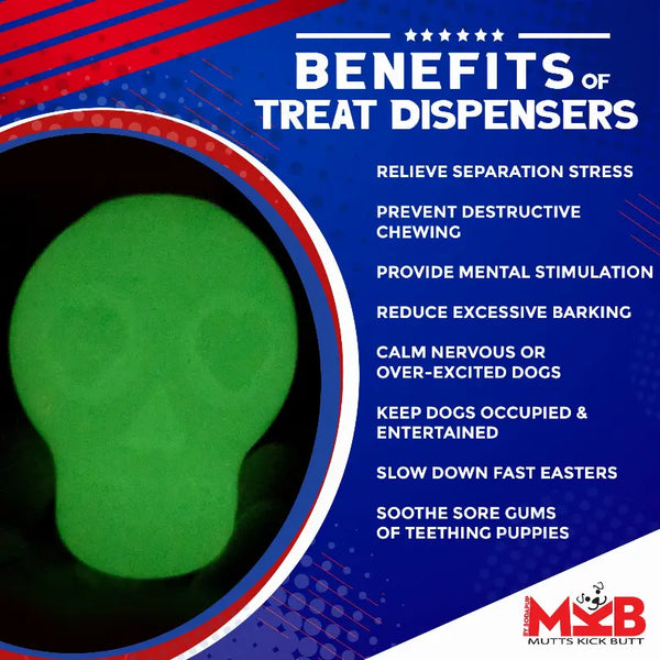MKB Glow in the Dark Sugar Skull Chew Toy & Treat Dispenser SodaPup