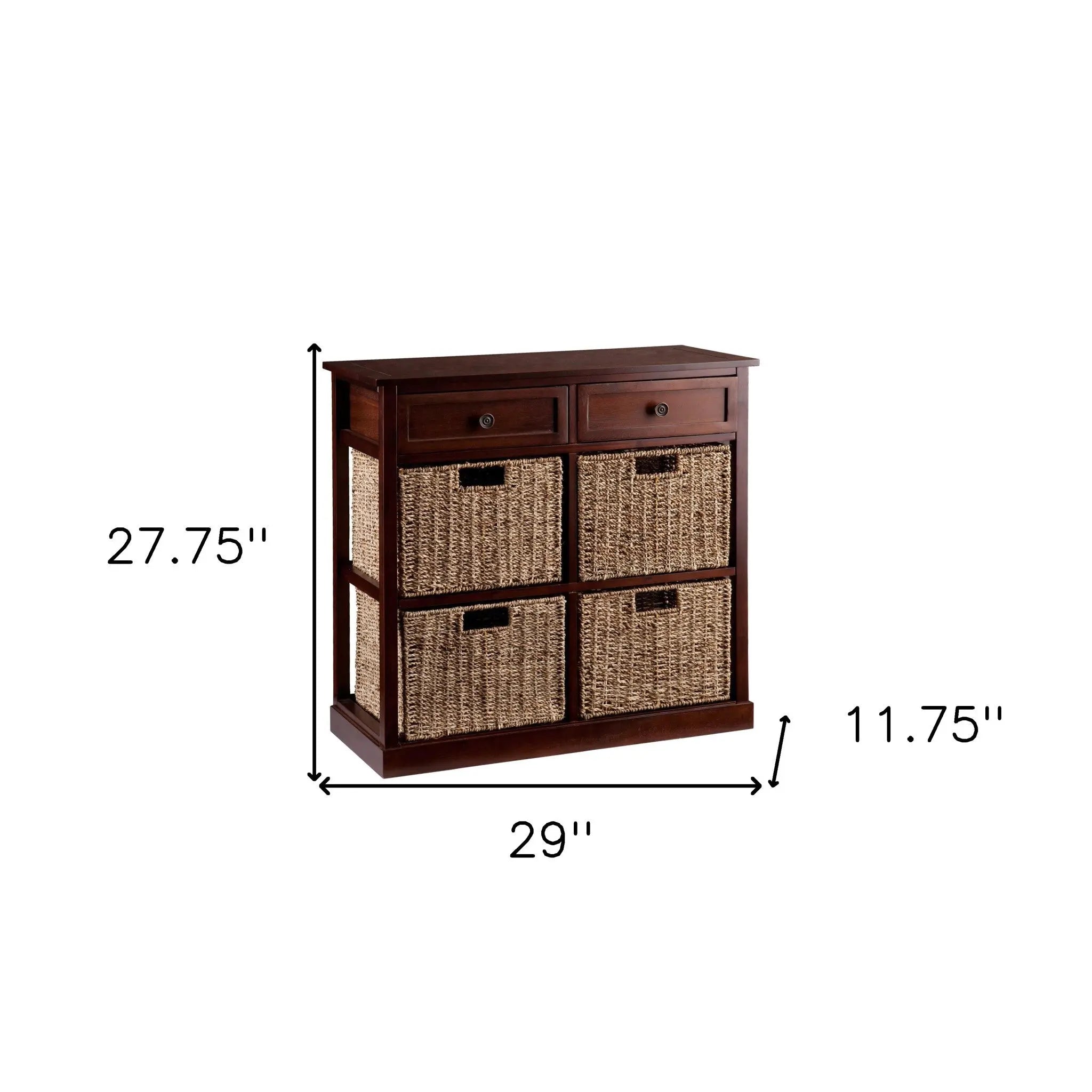 Mahogany and Seagrass Basket Storage Shelving Unit Homeroots Kitchen & Dining