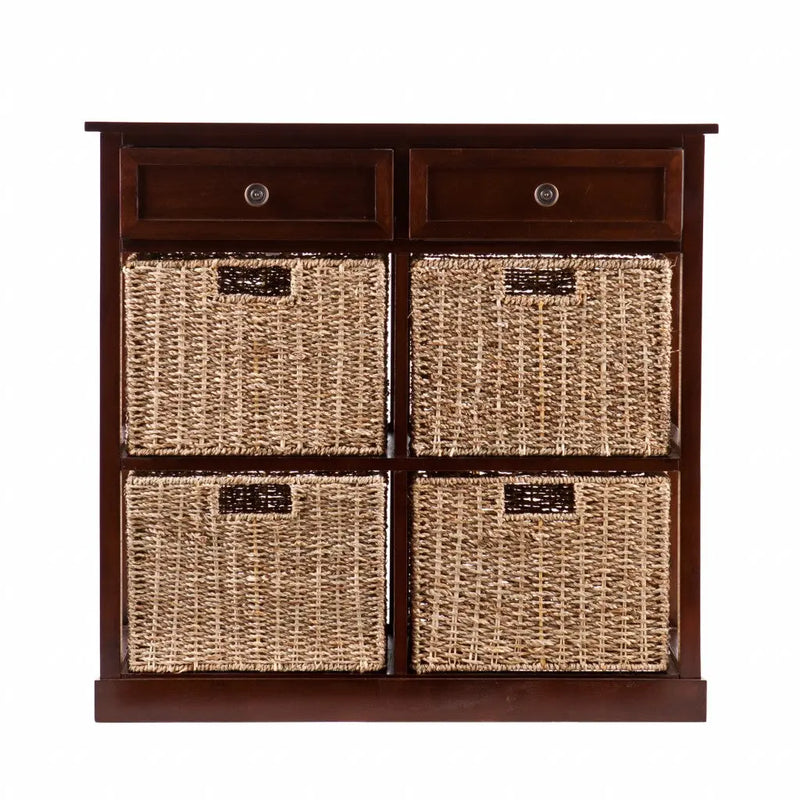 Mahogany and Seagrass Basket Storage Shelving Unit Homeroots Kitchen & Dining